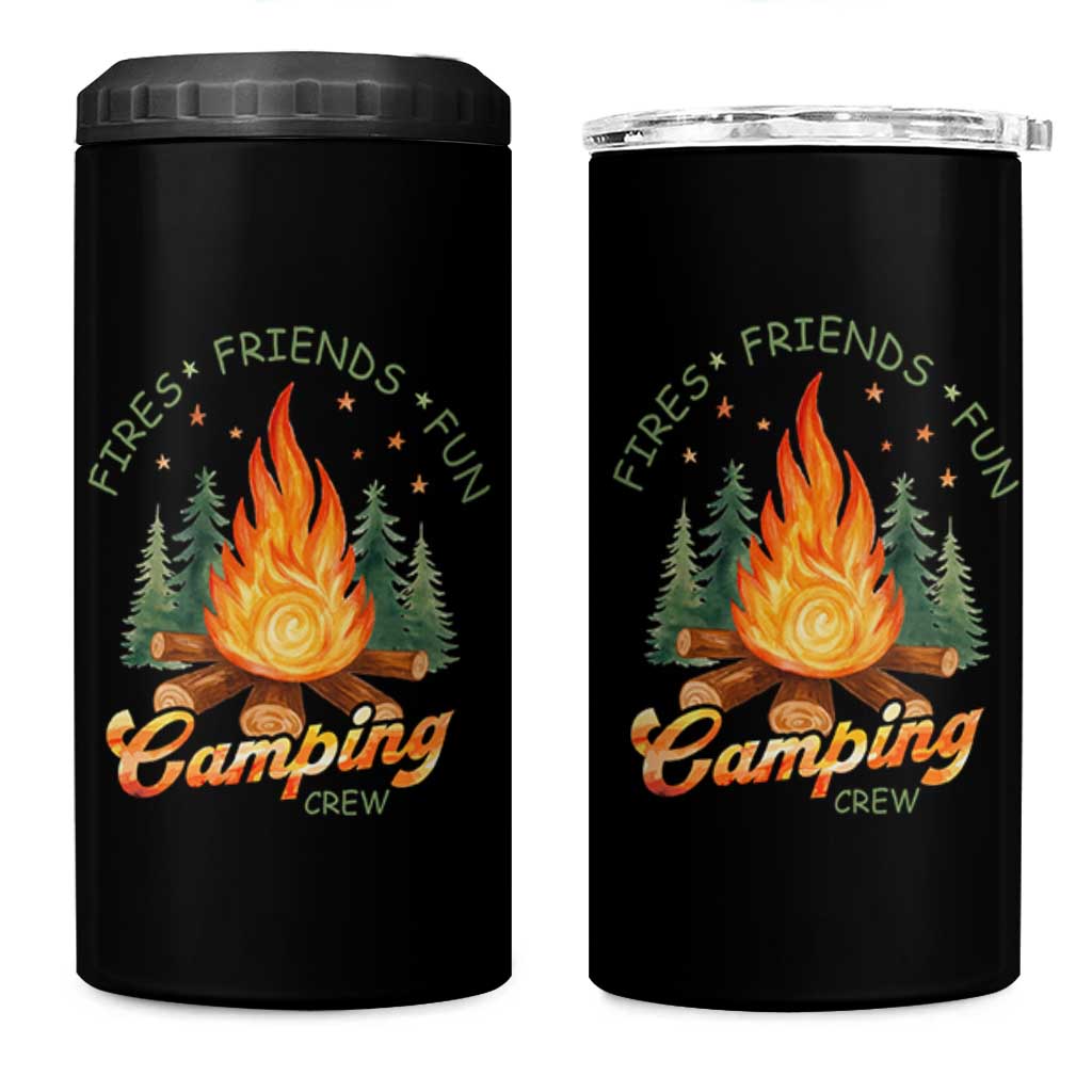 Fires Friends Fun Camping Crew 4 in 1 Can Cooler Tumbler Cozy Campfire Adventure Outdoor Lovers - Wonder Print Shop