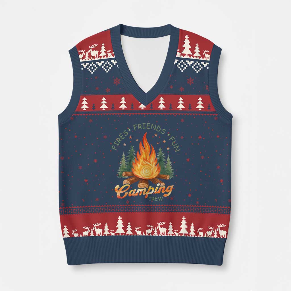 Fires Friends Fun Camping Crew V-Neck Knit Sweater Vest Cozy Campfire Adventure Outdoor Lovers - Wonder Print Shop