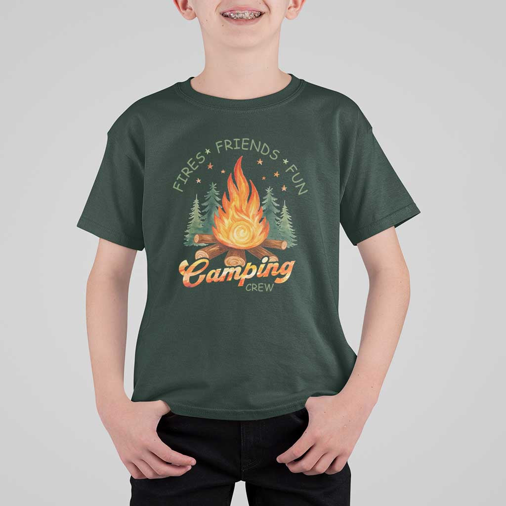 Fires Friends Fun Camping Crew T Shirt For Kid Cozy Campfire Adventure Outdoor Lovers - Wonder Print Shop