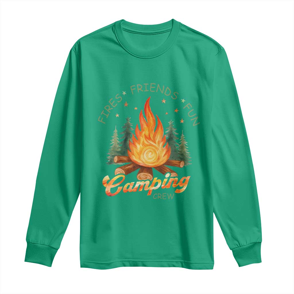 Fires Friends Fun Camping Crew Long Sleeve Shirt Cozy Campfire Adventure Outdoor Lovers - Wonder Print Shop