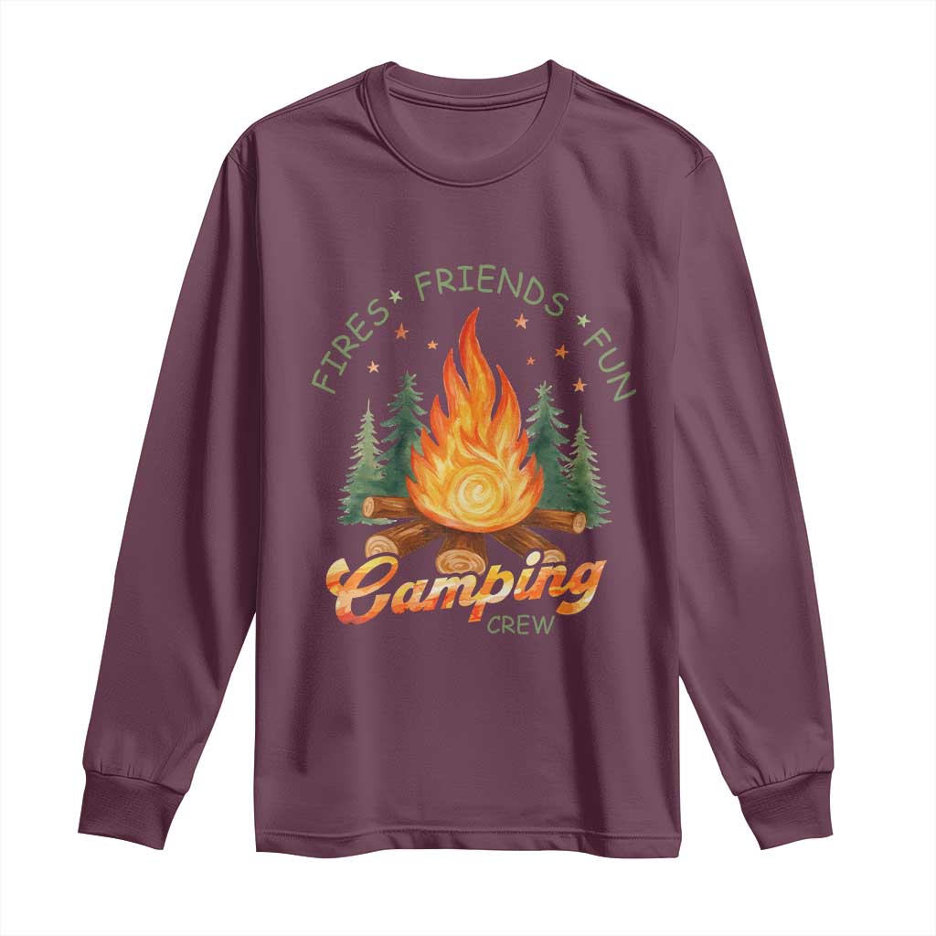 Fires Friends Fun Camping Crew Long Sleeve Shirt Cozy Campfire Adventure Outdoor Lovers - Wonder Print Shop