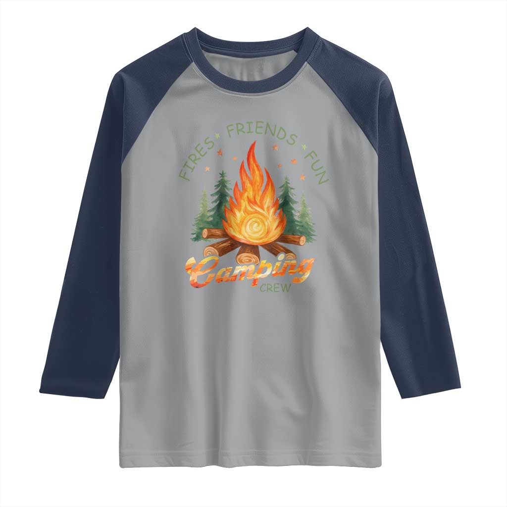 Fires Friends Fun Camping Crew Raglan Shirt Cozy Campfire Adventure Outdoor Lovers - Wonder Print Shop