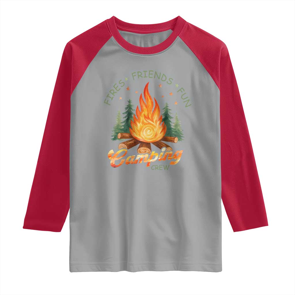 Fires Friends Fun Camping Crew Raglan Shirt Cozy Campfire Adventure Outdoor Lovers - Wonder Print Shop