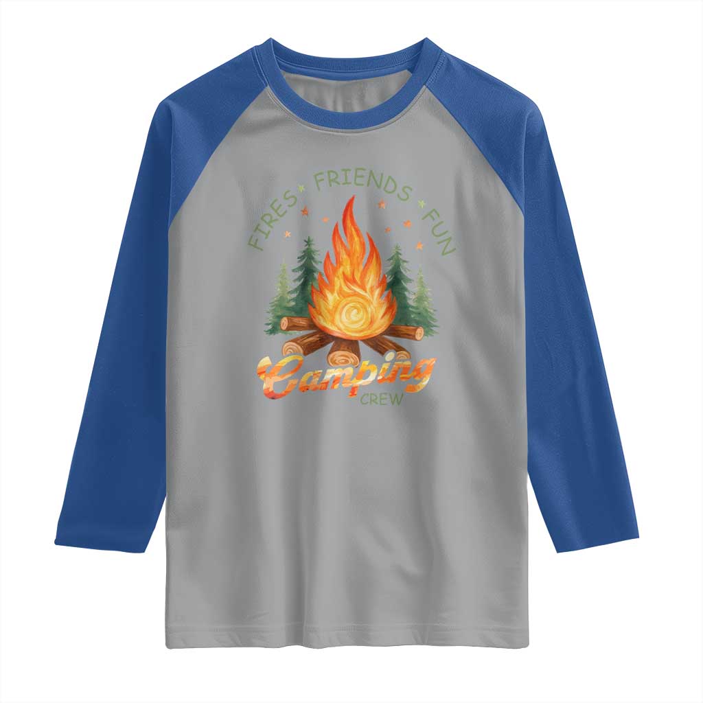 Fires Friends Fun Camping Crew Raglan Shirt Cozy Campfire Adventure Outdoor Lovers - Wonder Print Shop