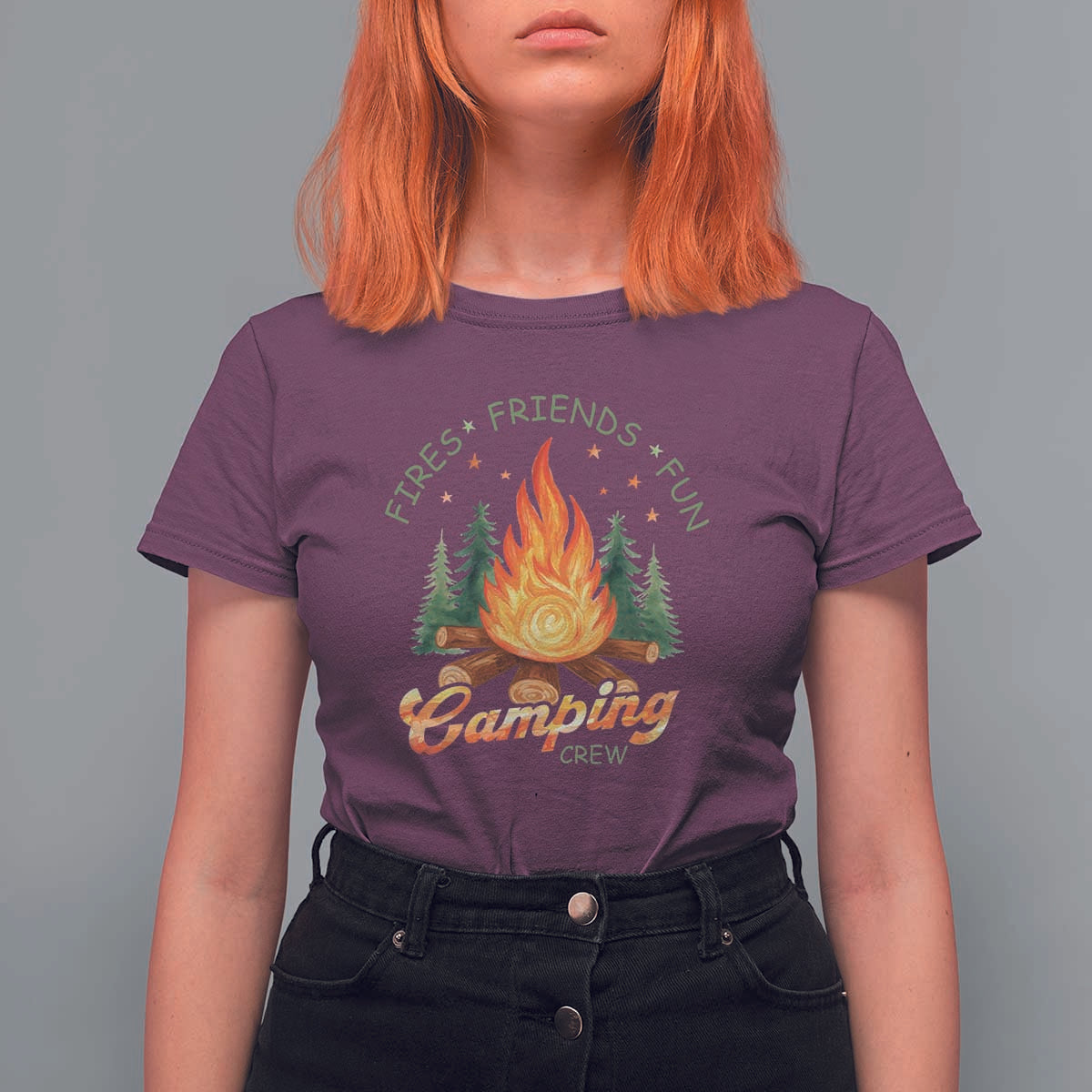 Fires Friends Fun Camping Crew T Shirt For Women Cozy Campfire Adventure Outdoor Lovers - Wonder Print Shop