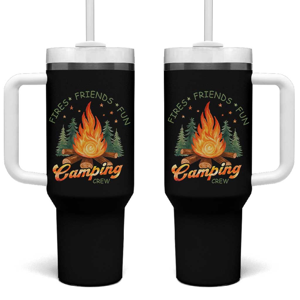 Fires Friends Fun Camping Crew Tumbler With Handle Cozy Campfire Adventure Outdoor Lovers - Wonder Print Shop
