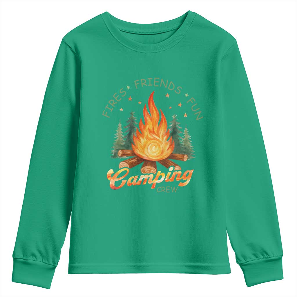 Fires Friends Fun Camping Crew Youth Sweatshirt Cozy Campfire Adventure Outdoor Lovers - Wonder Print Shop