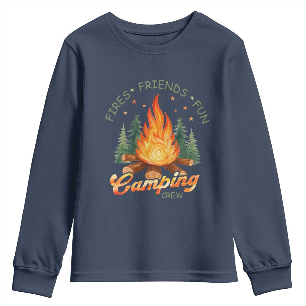 Fires Friends Fun Camping Crew Youth Sweatshirt Cozy Campfire Adventure Outdoor Lovers - Wonder Print Shop