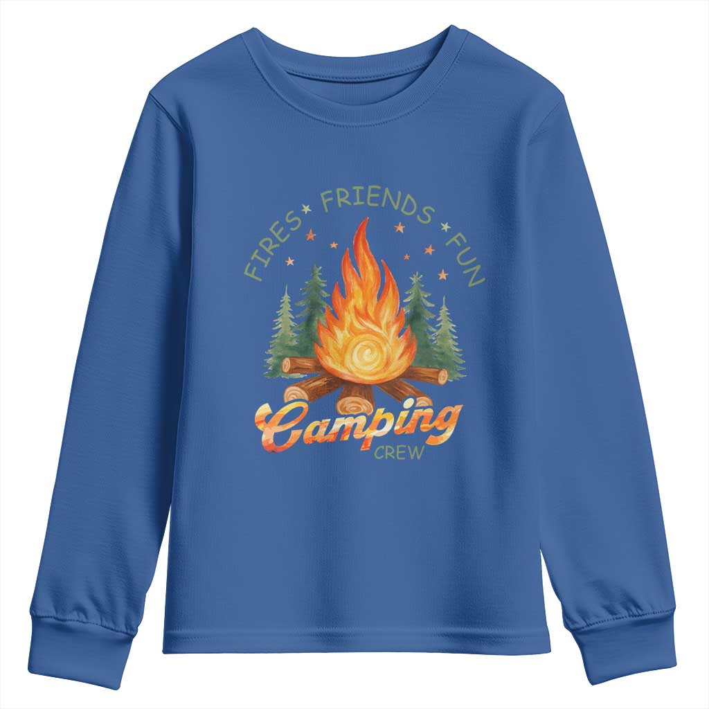 Fires Friends Fun Camping Crew Youth Sweatshirt Cozy Campfire Adventure Outdoor Lovers - Wonder Print Shop