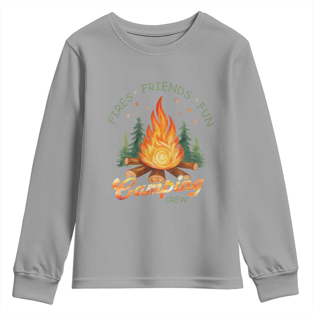 Fires Friends Fun Camping Crew Youth Sweatshirt Cozy Campfire Adventure Outdoor Lovers - Wonder Print Shop