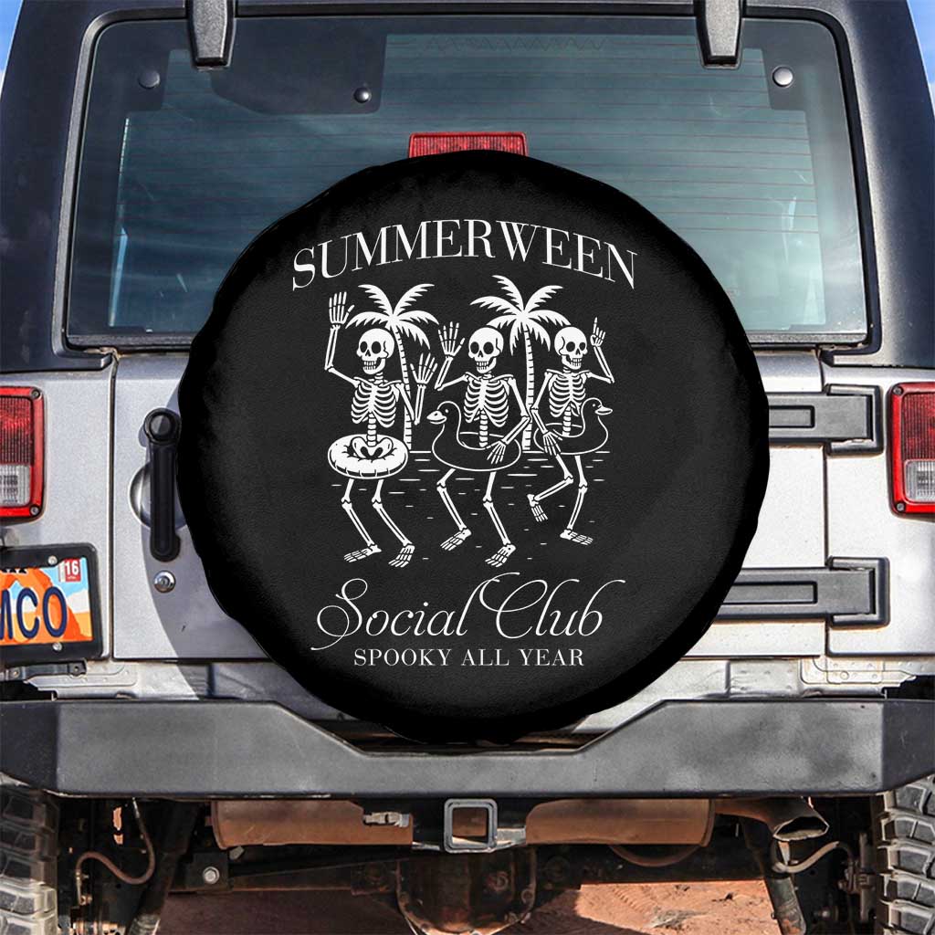 Summerween Social Club Spare Tire Cover Spooky All Year Skeleton Summer Halloween Beach Party - Wonder Print Shop