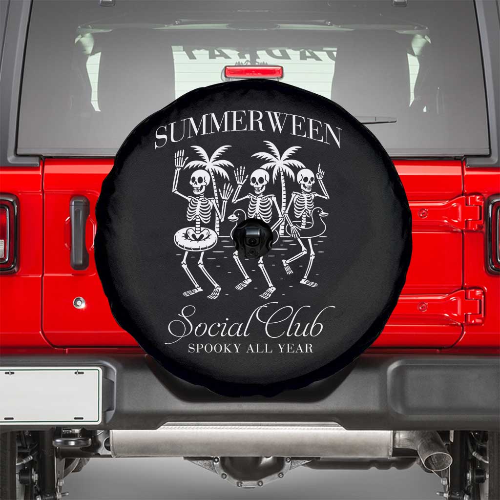 Summerween Social Club Spare Tire Cover Spooky All Year Skeleton Summer Halloween Beach Party - Wonder Print Shop