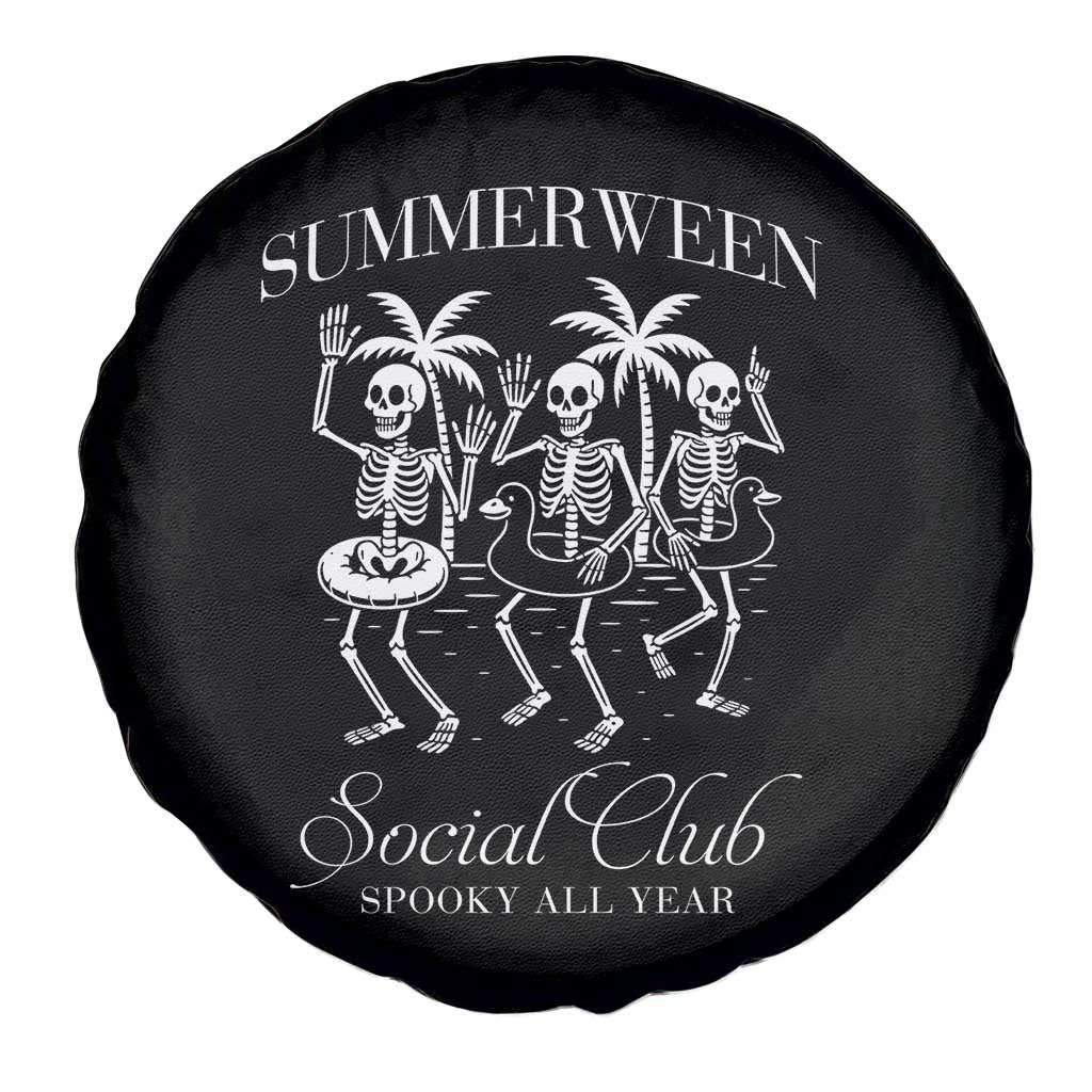 Summerween Social Club Spare Tire Cover Spooky All Year Skeleton Summer Halloween Beach Party - Wonder Print Shop