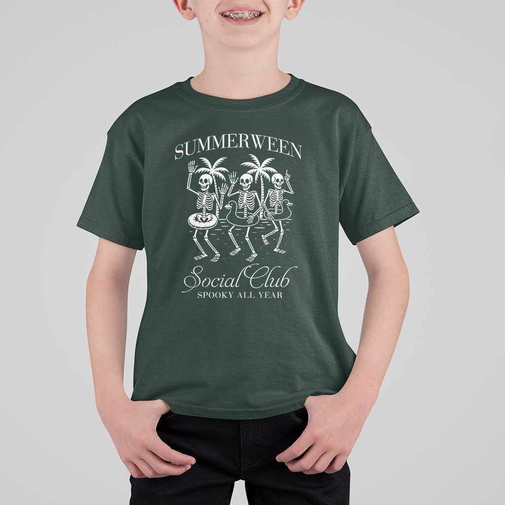 Summerween Social Club T Shirt For Kid Spooky All Year Skeleton Summer Halloween Beach Party - Wonder Print Shop