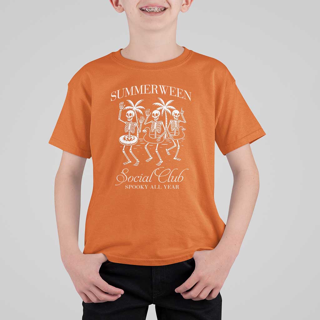Summerween Social Club T Shirt For Kid Spooky All Year Skeleton Summer Halloween Beach Party - Wonder Print Shop