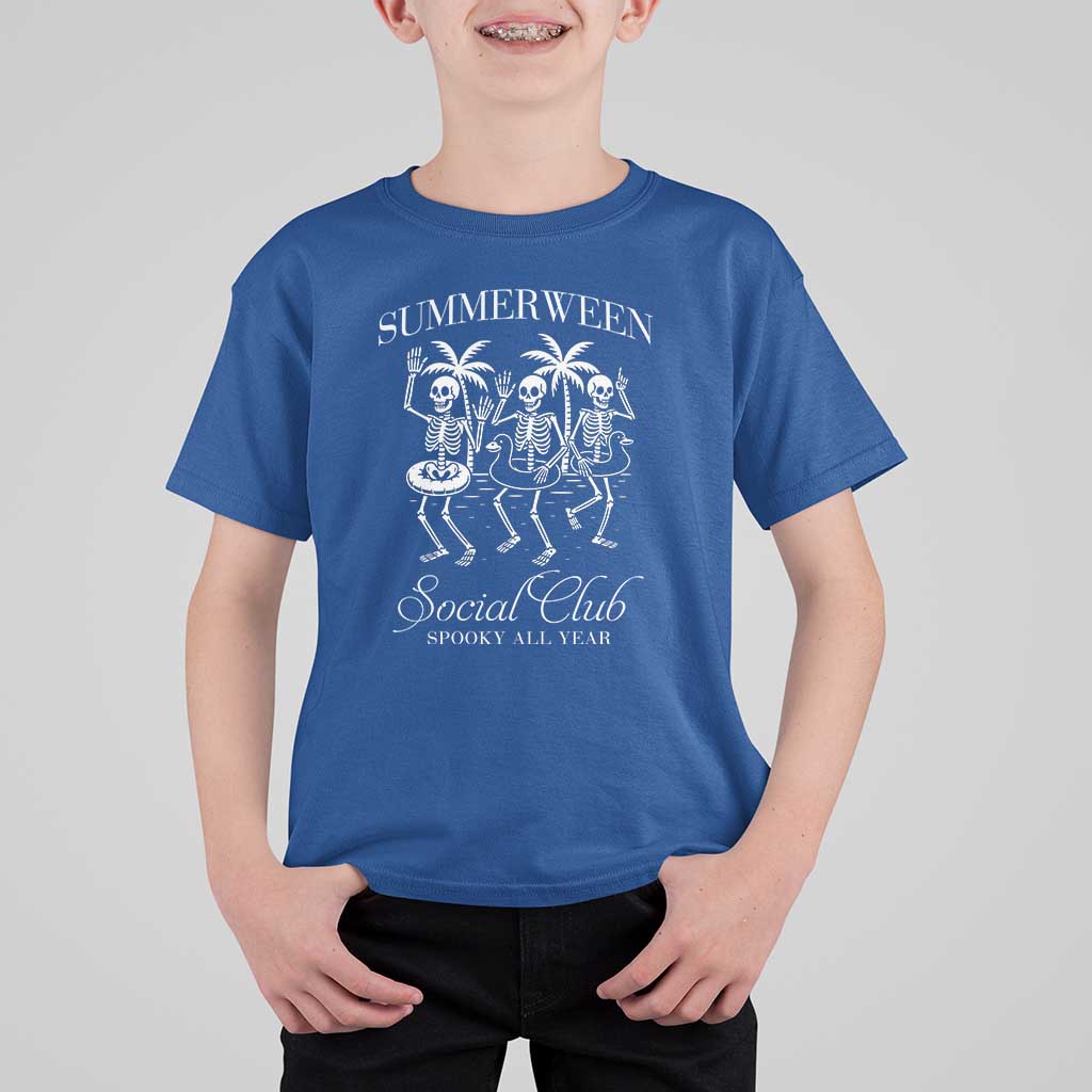 Summerween Social Club T Shirt For Kid Spooky All Year Skeleton Summer Halloween Beach Party - Wonder Print Shop