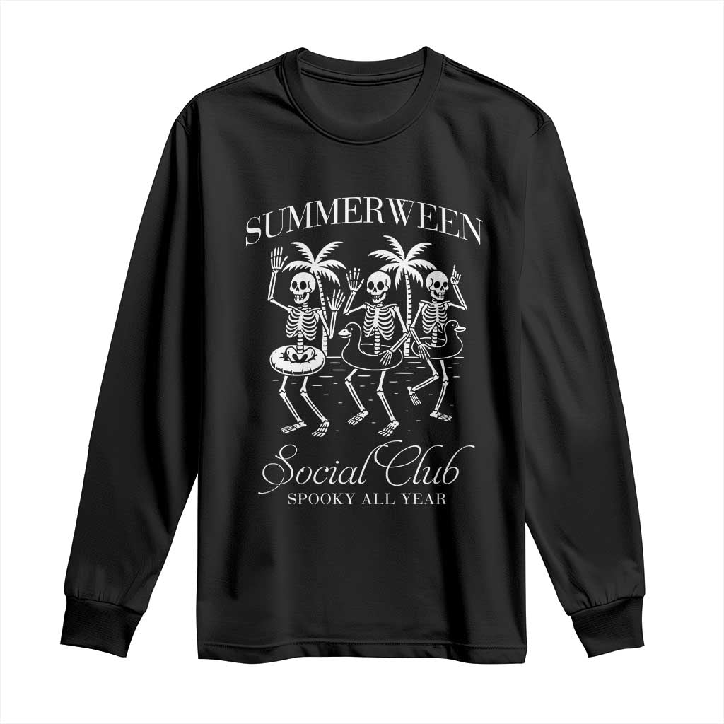 Summerween Social Club Long Sleeve Shirt Spooky All Year Skeleton Summer Halloween Beach Party - Wonder Print Shop