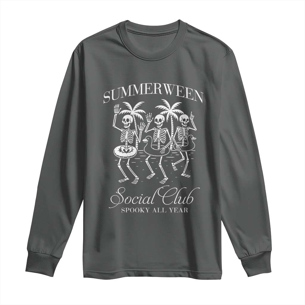 Summerween Social Club Long Sleeve Shirt Spooky All Year Skeleton Summer Halloween Beach Party - Wonder Print Shop