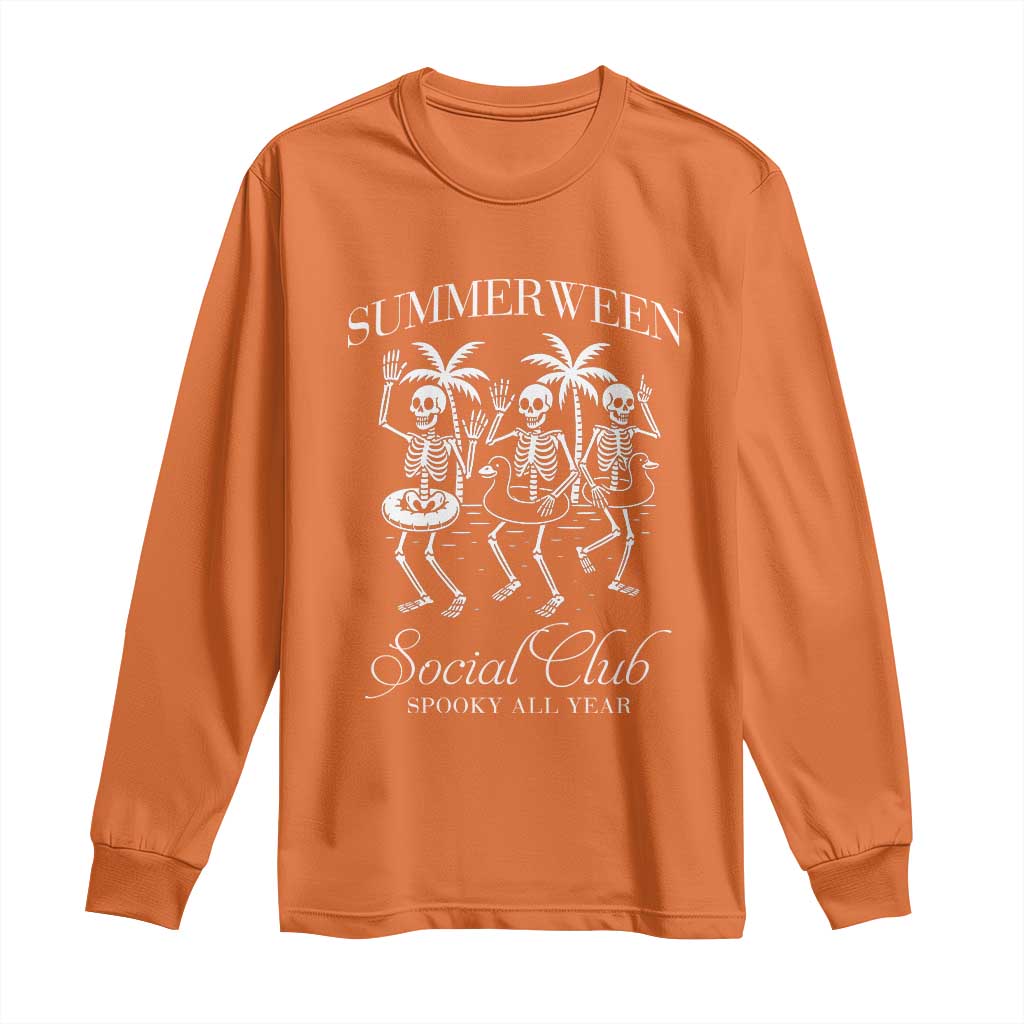 Summerween Social Club Long Sleeve Shirt Spooky All Year Skeleton Summer Halloween Beach Party - Wonder Print Shop