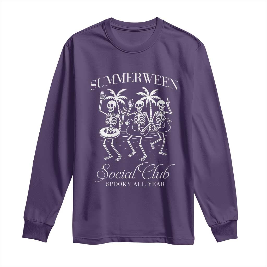 Summerween Social Club Long Sleeve Shirt Spooky All Year Skeleton Summer Halloween Beach Party - Wonder Print Shop