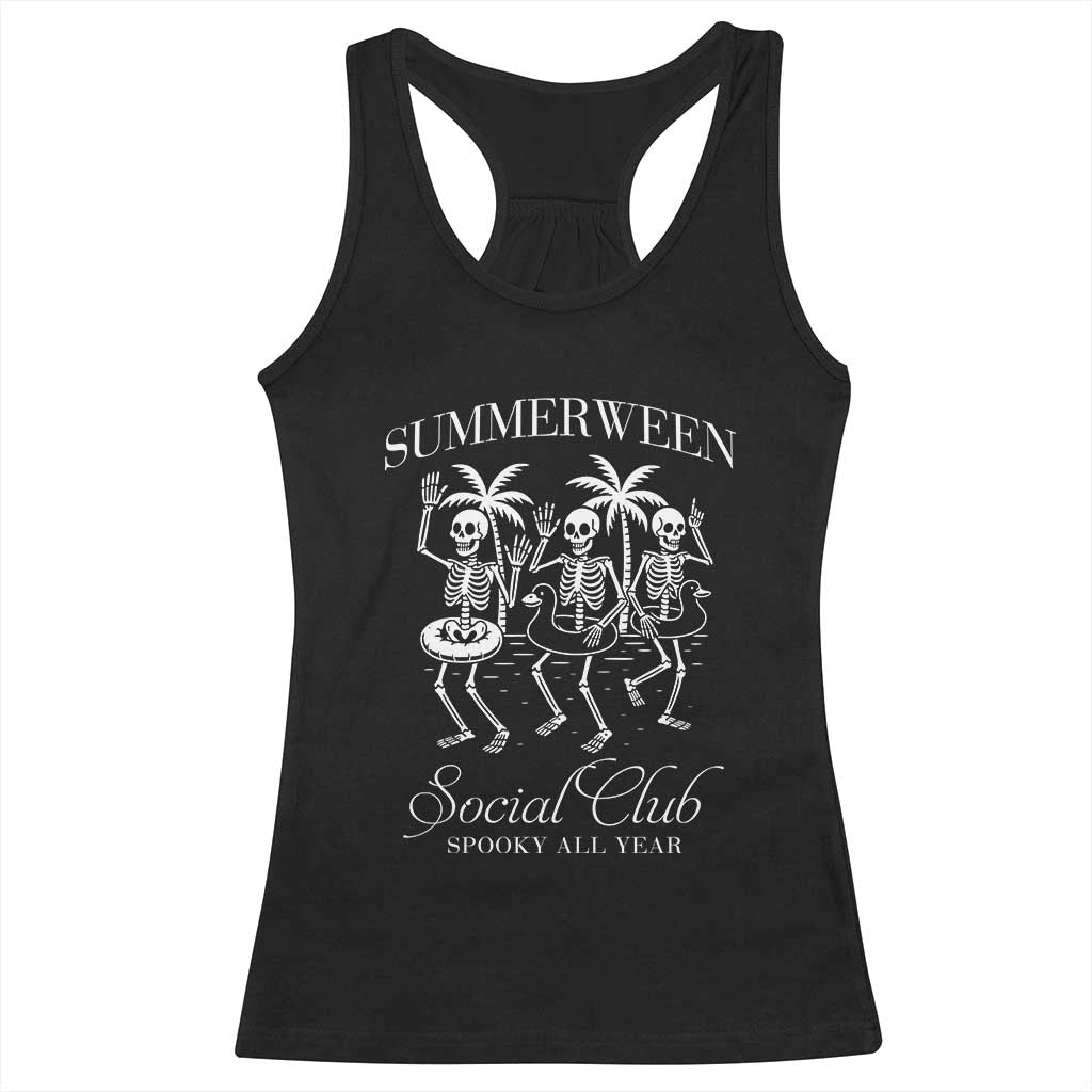 Summerween Social Club Racerback Tank Top Spooky All Year Skeleton Summer Halloween Beach Party - Wonder Print Shop