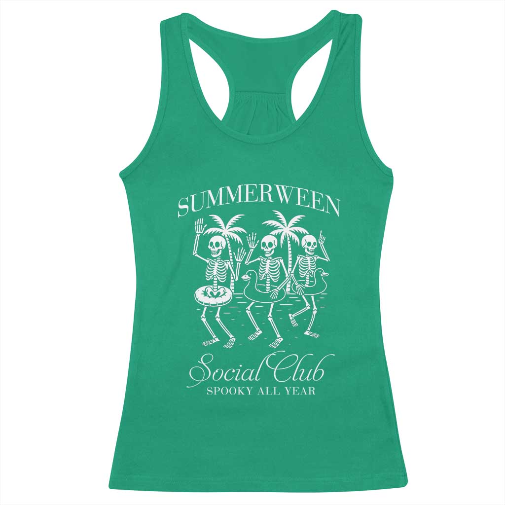 Summerween Social Club Racerback Tank Top Spooky All Year Skeleton Summer Halloween Beach Party - Wonder Print Shop