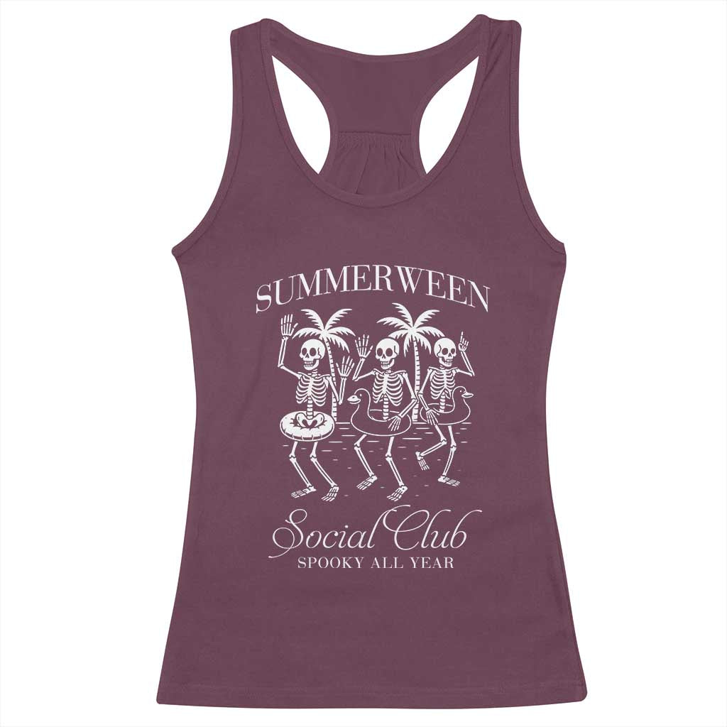 Summerween Social Club Racerback Tank Top Spooky All Year Skeleton Summer Halloween Beach Party - Wonder Print Shop