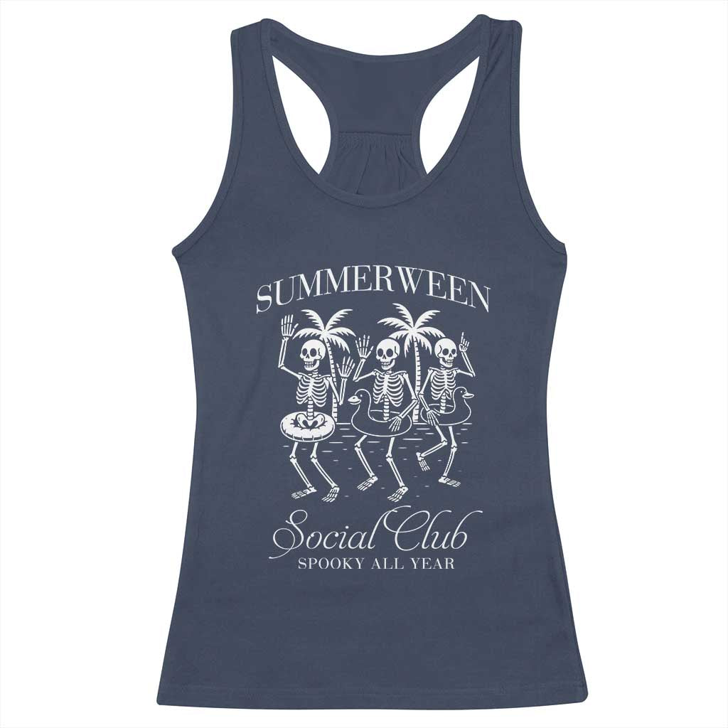 Summerween Social Club Racerback Tank Top Spooky All Year Skeleton Summer Halloween Beach Party - Wonder Print Shop