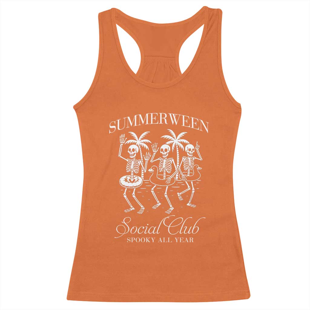 Summerween Social Club Racerback Tank Top Spooky All Year Skeleton Summer Halloween Beach Party - Wonder Print Shop