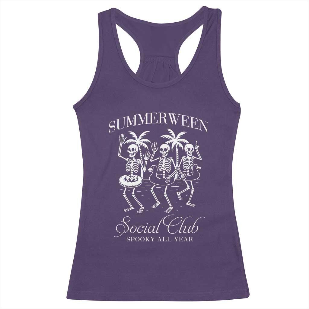 Summerween Social Club Racerback Tank Top Spooky All Year Skeleton Summer Halloween Beach Party - Wonder Print Shop