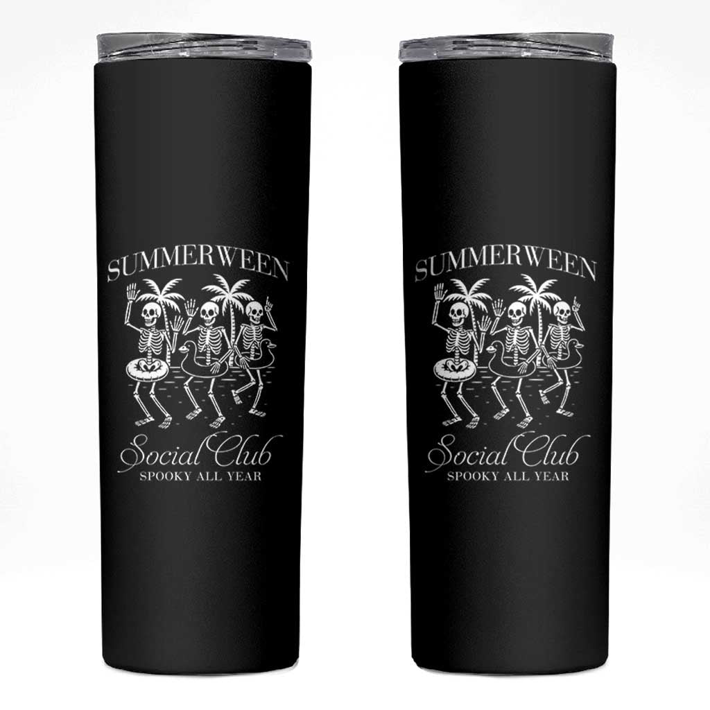 Summerween Social Club Skinny Tumbler Spooky All Year Skeleton Summer Halloween Beach Party - Wonder Print Shop