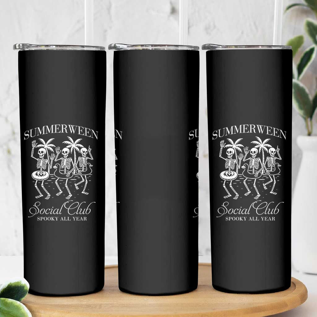 Summerween Social Club Skinny Tumbler Spooky All Year Skeleton Summer Halloween Beach Party - Wonder Print Shop