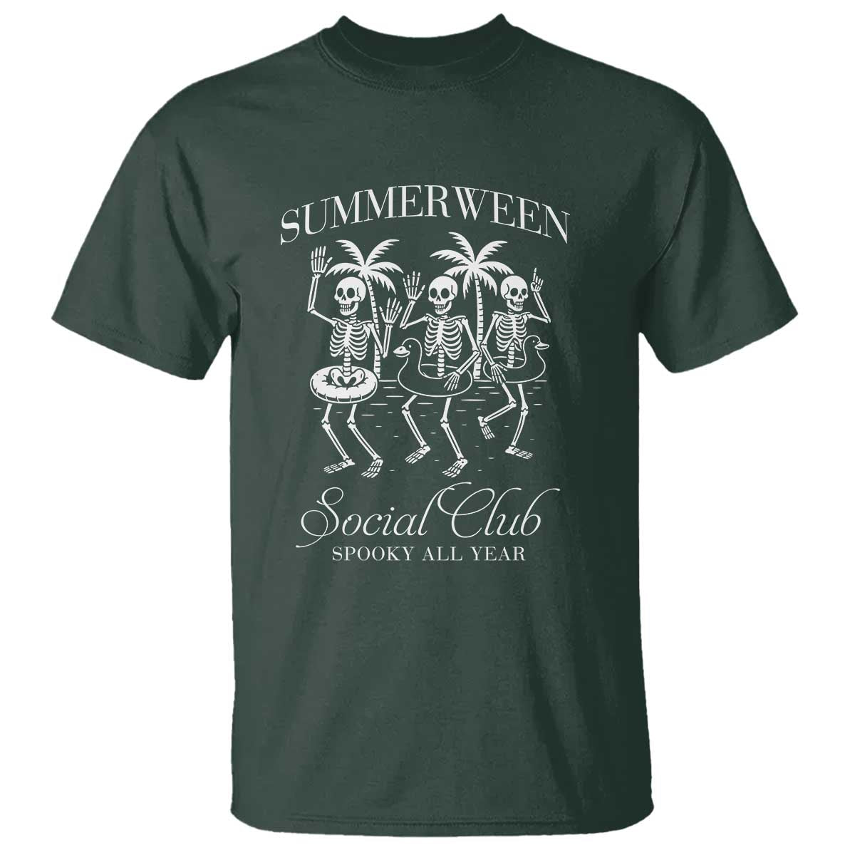 Summerween Social Club T Shirt Spooky All Year Skeleton Summer Halloween Beach Party - Wonder Print Shop