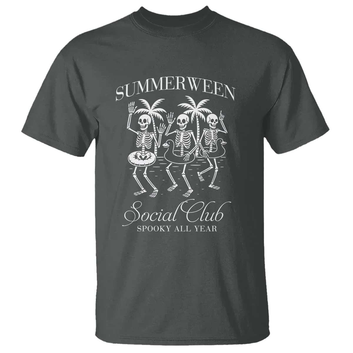Summerween Social Club T Shirt Spooky All Year Skeleton Summer Halloween Beach Party - Wonder Print Shop