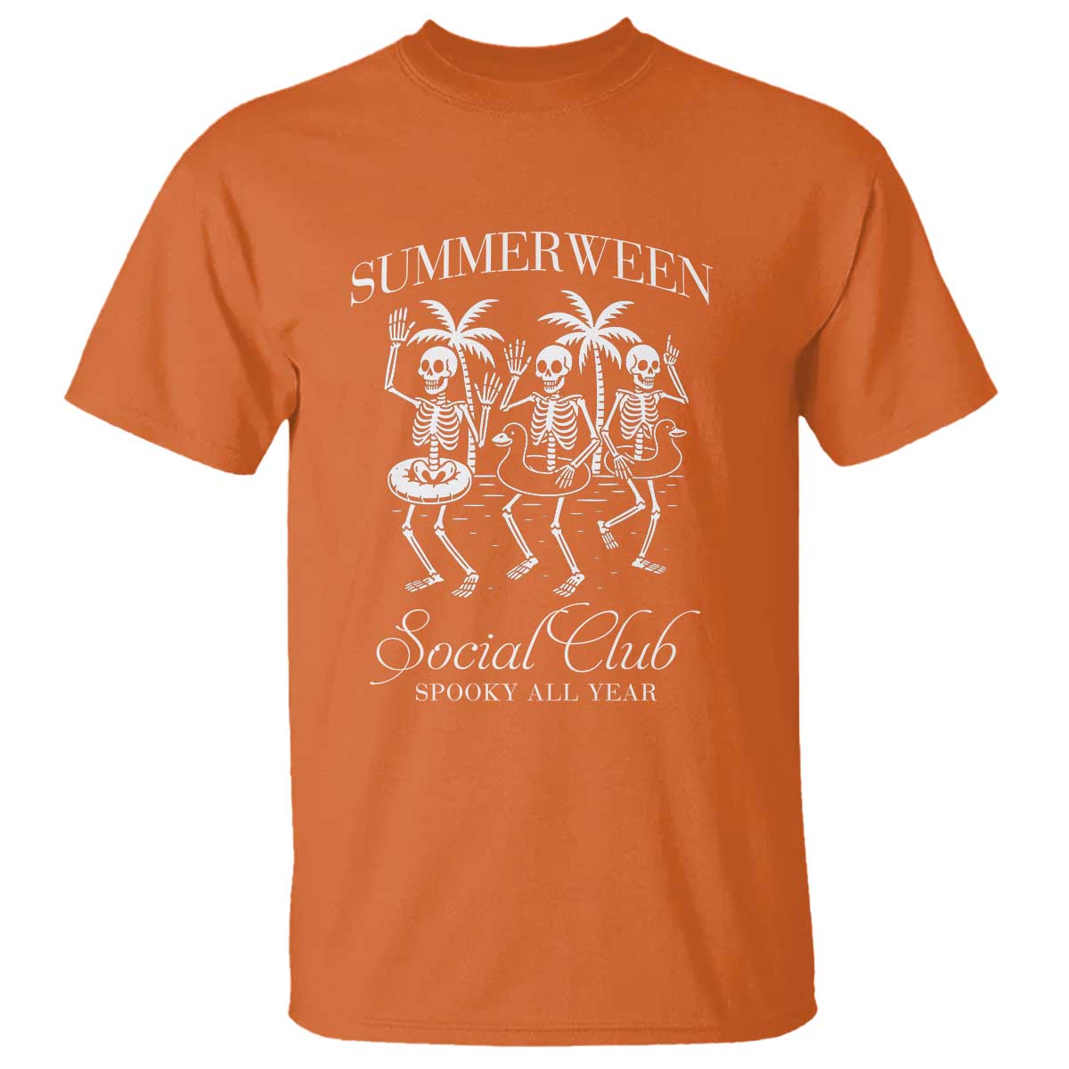 Summerween Social Club T Shirt Spooky All Year Skeleton Summer Halloween Beach Party - Wonder Print Shop