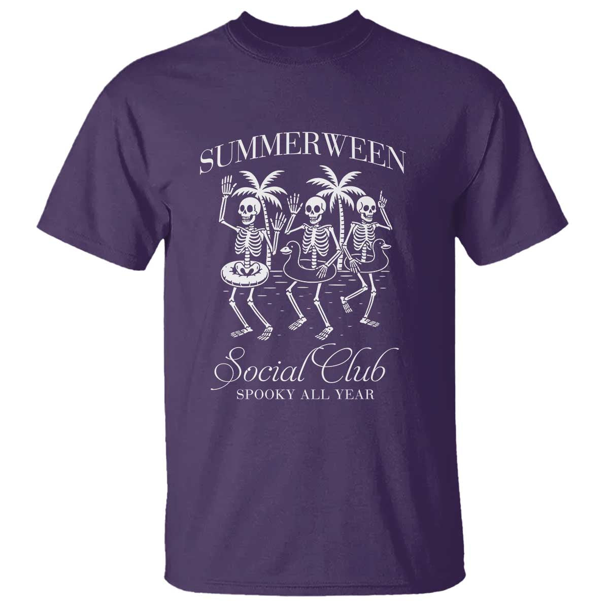 Summerween Social Club T Shirt Spooky All Year Skeleton Summer Halloween Beach Party - Wonder Print Shop