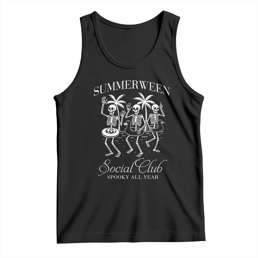 Summerween Social Club Tank Top Spooky All Year Skeleton Summer Halloween Beach Party - Wonder Print Shop