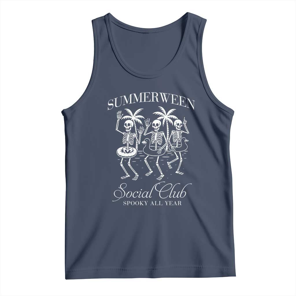 Summerween Social Club Tank Top Spooky All Year Skeleton Summer Halloween Beach Party - Wonder Print Shop