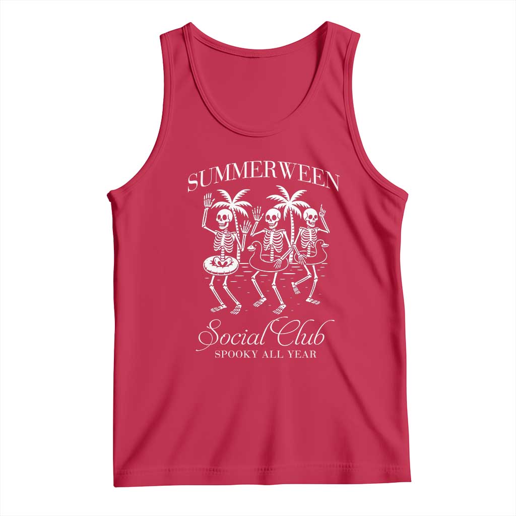 Summerween Social Club Tank Top Spooky All Year Skeleton Summer Halloween Beach Party - Wonder Print Shop