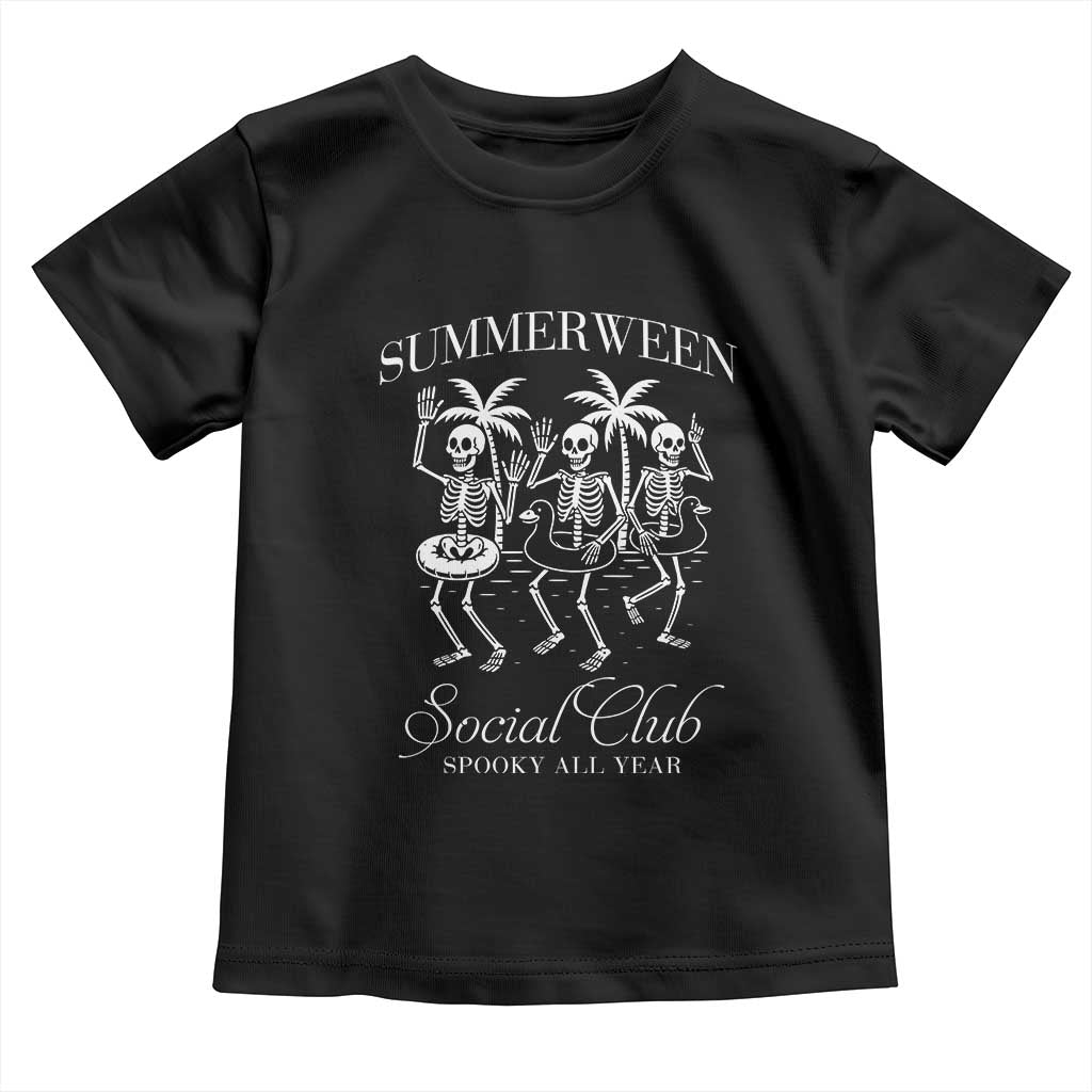 Summerween Social Club Toddler T Shirt Spooky All Year Skeleton Summer Halloween Beach Party - Wonder Print Shop