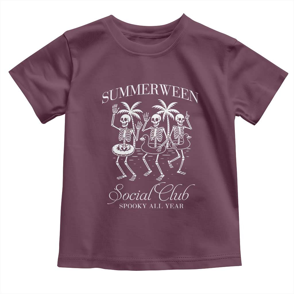 Summerween Social Club Toddler T Shirt Spooky All Year Skeleton Summer Halloween Beach Party - Wonder Print Shop