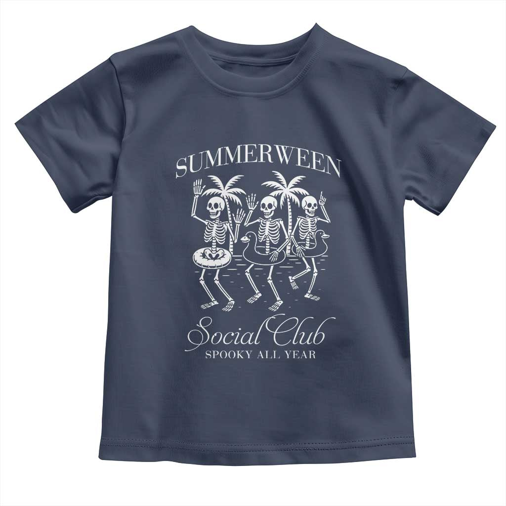 Summerween Social Club Toddler T Shirt Spooky All Year Skeleton Summer Halloween Beach Party - Wonder Print Shop