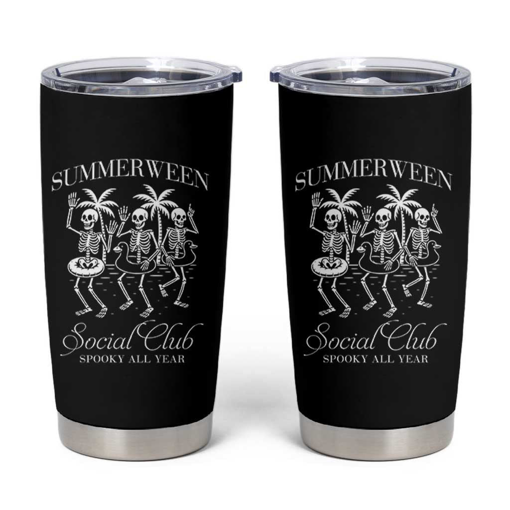 Summerween Social Club Tumbler Cup Spooky All Year Skeleton Summer Halloween Beach Party - Wonder Print Shop