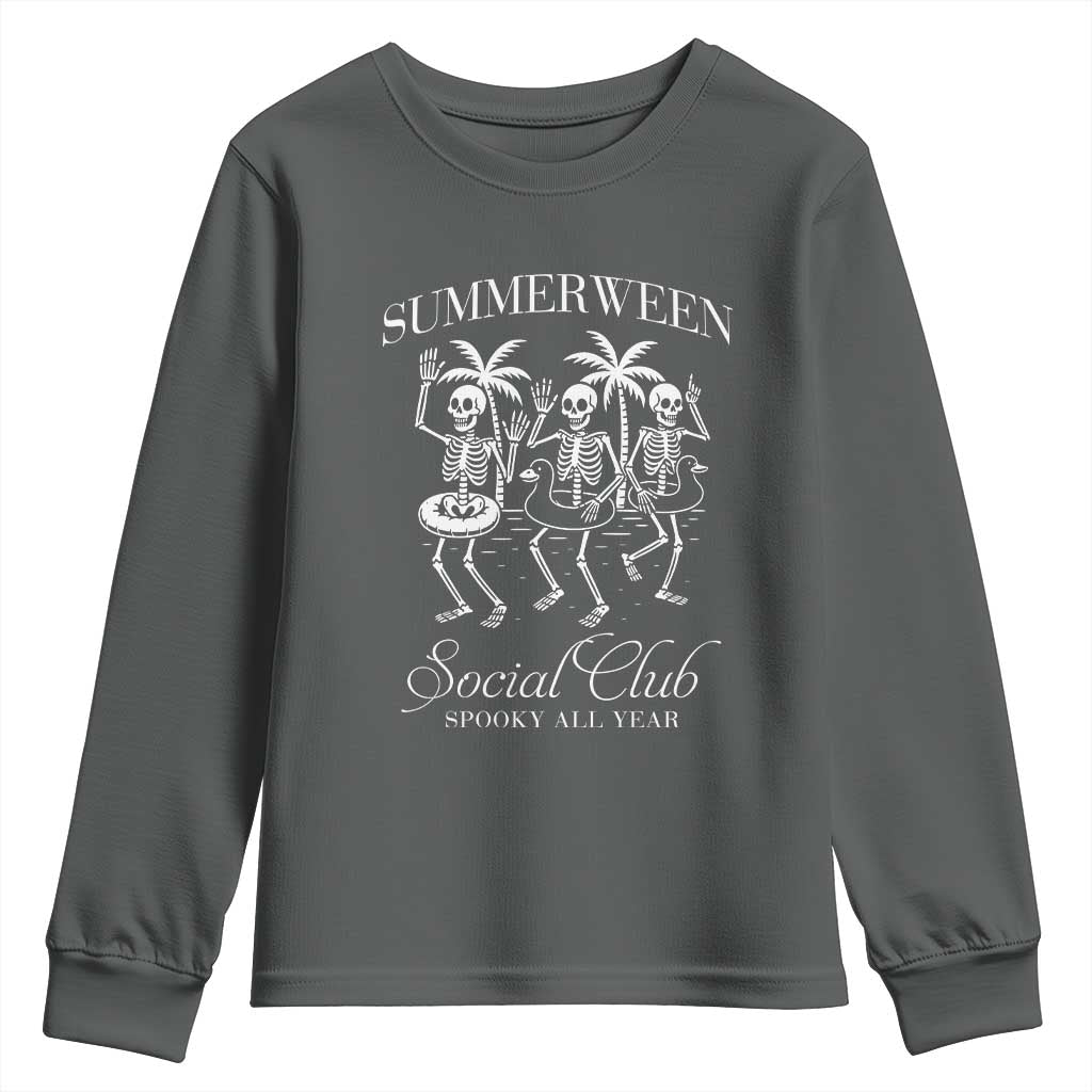 Summerween Social Club Youth Sweatshirt Spooky All Year Skeleton Summer Halloween Beach Party - Wonder Print Shop