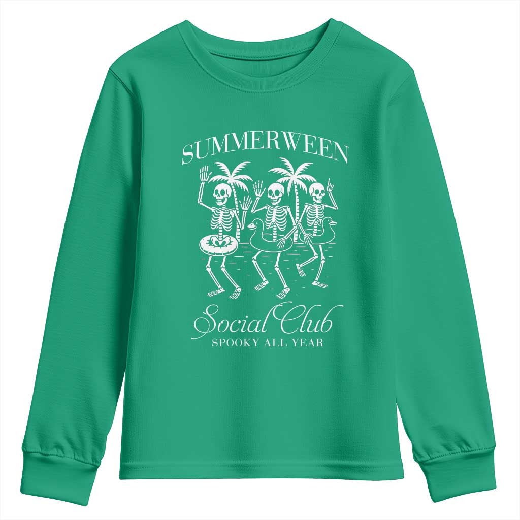 Summerween Social Club Youth Sweatshirt Spooky All Year Skeleton Summer Halloween Beach Party - Wonder Print Shop