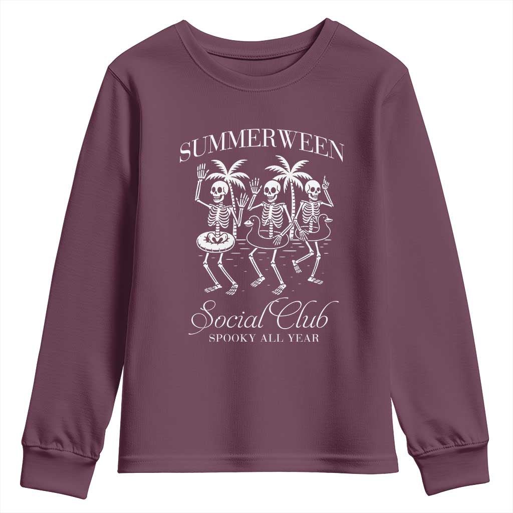 Summerween Social Club Youth Sweatshirt Spooky All Year Skeleton Summer Halloween Beach Party - Wonder Print Shop