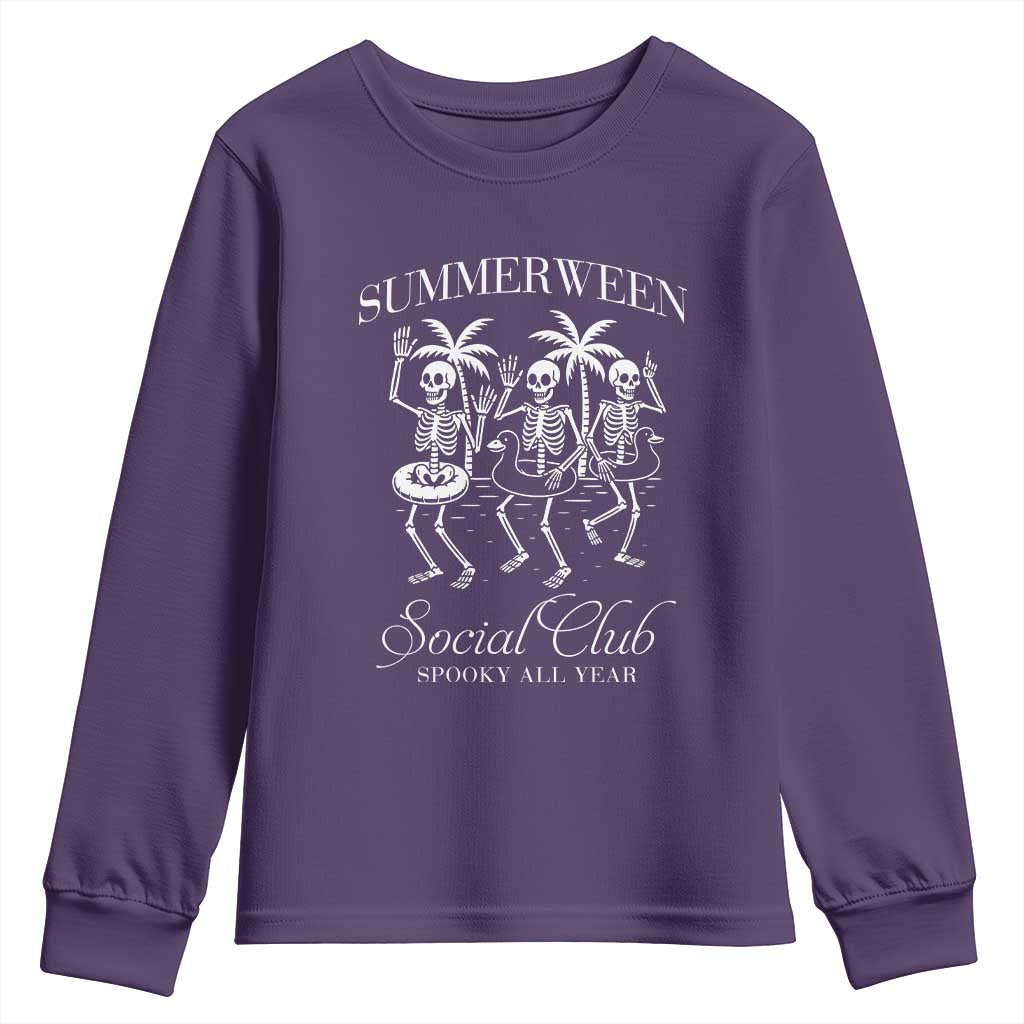 Summerween Social Club Youth Sweatshirt Spooky All Year Skeleton Summer Halloween Beach Party - Wonder Print Shop