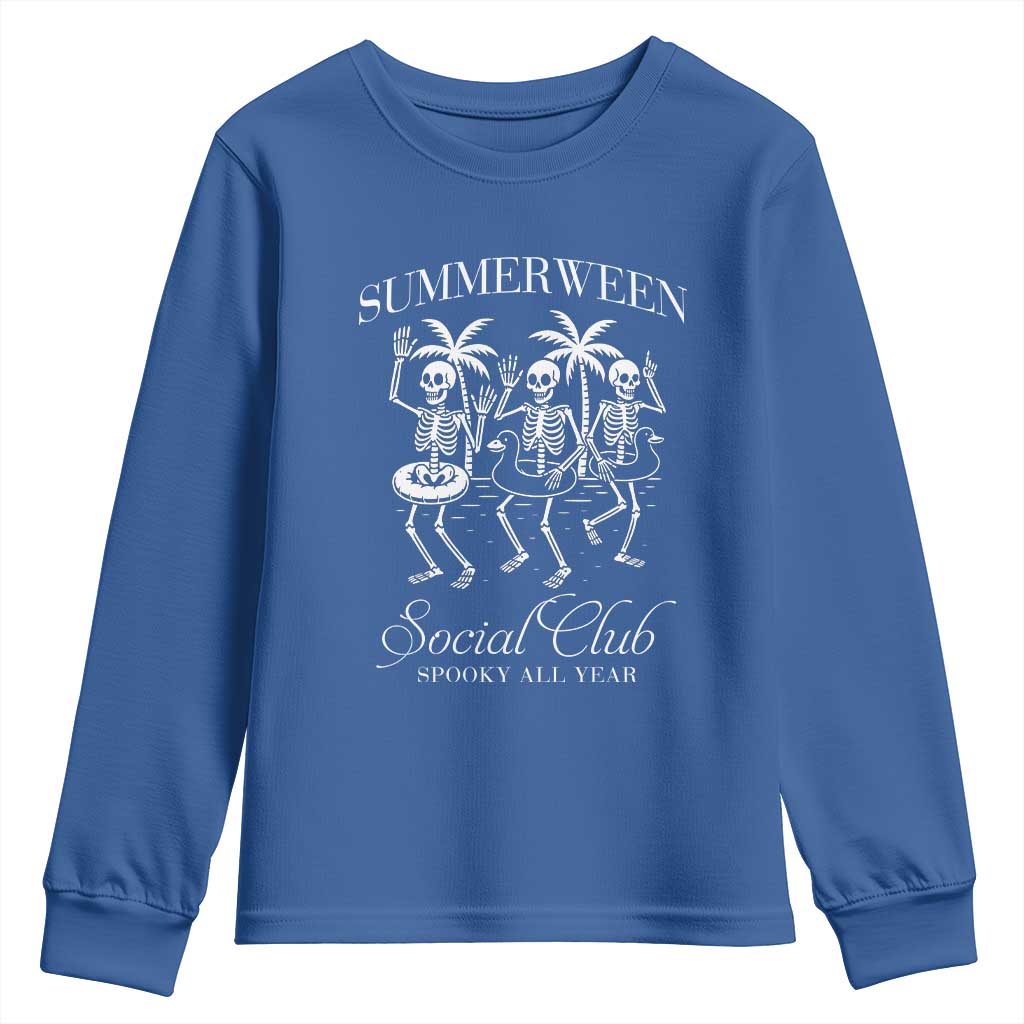 Summerween Social Club Youth Sweatshirt Spooky All Year Skeleton Summer Halloween Beach Party - Wonder Print Shop