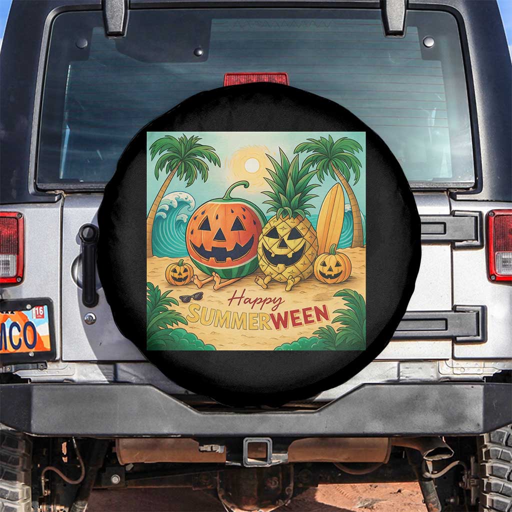 Retro Tropical Summerween Spare Tire Cover Halloween Summer Beach Cocktail Boo - Wonder Print Shop