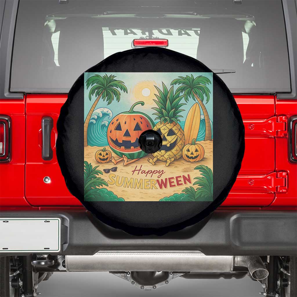 Retro Tropical Summerween Spare Tire Cover Halloween Summer Beach Cocktail Boo - Wonder Print Shop